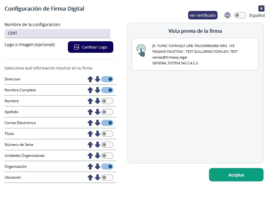 Ejemplo de configuración de certificado digital